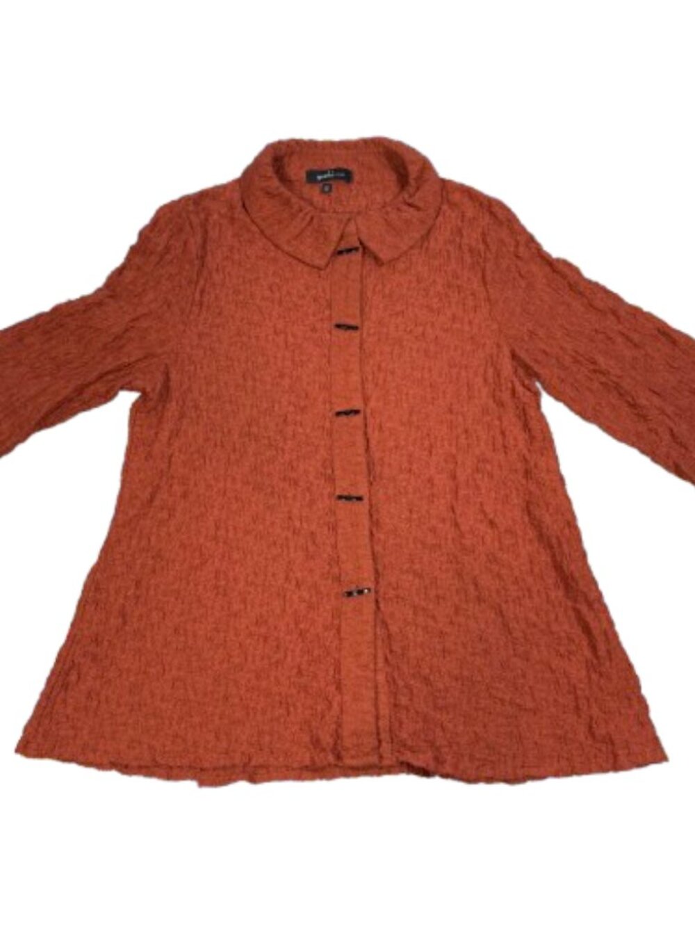 Yushi Crinkle Textured Artsy Whimsical Sculpted Wire Collar Rust Orange Top SZ M